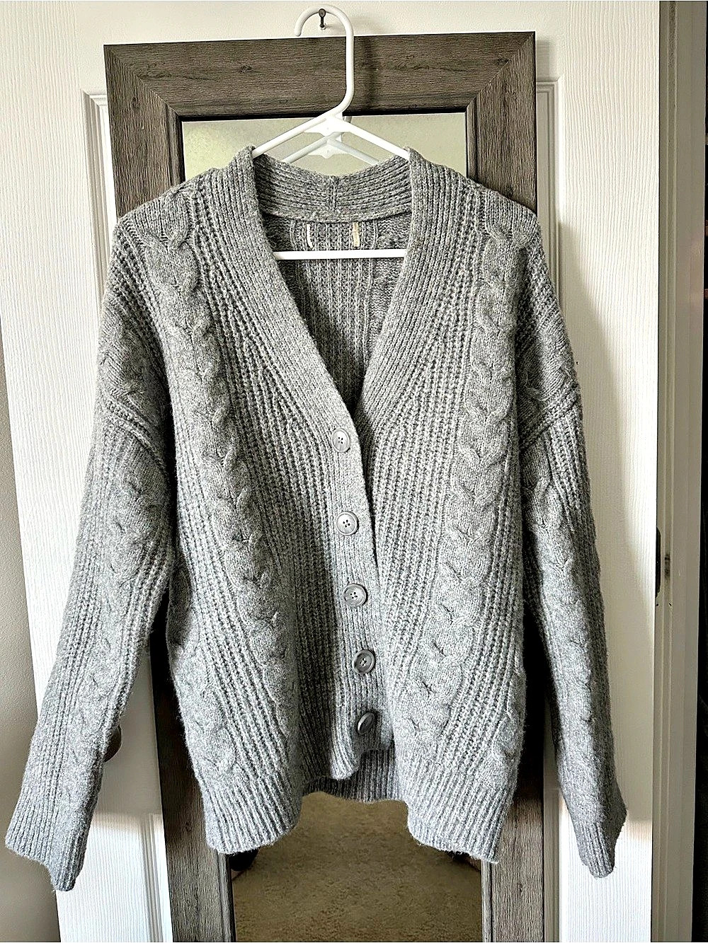 Free People Opal Cable Knit Cardigan Gray